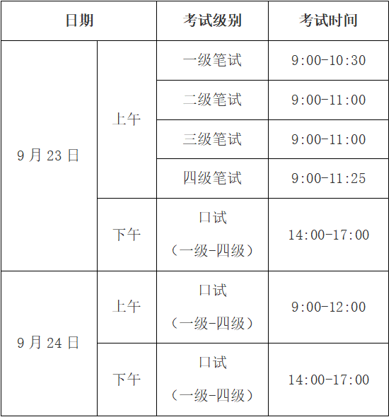 金华英语等级考试时间安排